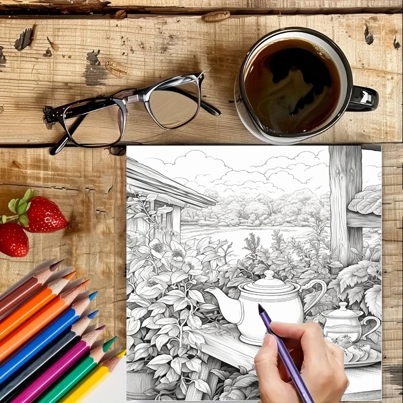 Tea In The Gardens Coloring Bo - Adult Coloring Book Stress Relief review and price