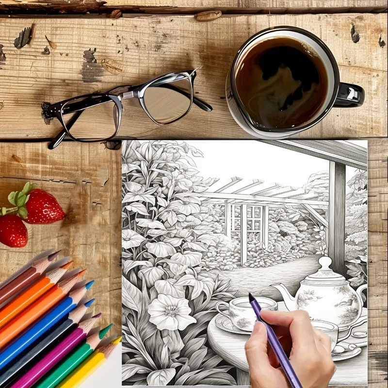 Tea In The Gardens Coloring Bo - Adult Coloring Book Stress Relief review and price